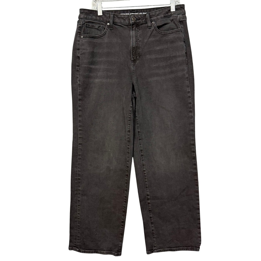 Chicos Jeans 2.5 Womens 14 Black Charcoal High Rise Straight Leg Denim Stretch
